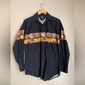 Panhandle Slim Western Pearl Snap Shirt Bull Rodeo Button Up Size Medium Texas